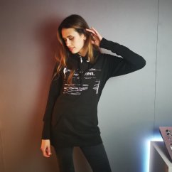 Women's Longline Hoodie, design NO SIGNAL, glows in the dark + 3D printed lace clips VJ